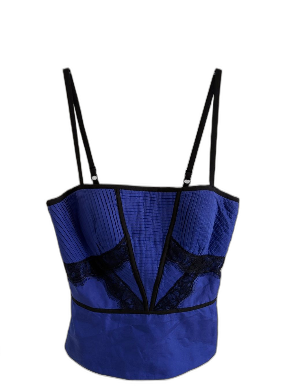 NWOT BEBE violet blue black Lace SILK Corset Tank Top Sz A